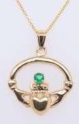 14kt Yellow Gold Emerald Claddagh Pendant on Chain
