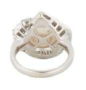 Button Pearl and 0.90ctw Baguette Abstract Frame Ring in 18K