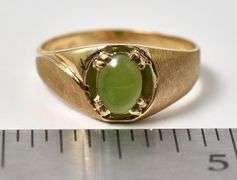 Simple 10K Yellow Gold Green Chalcedony Gemstone Ring