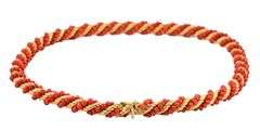 Beaded Coral Twisted Rope Chain Necklace in 18K