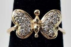 Breath Taking 14K Yellow Gold Diamond Butterfly Ring