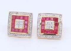 14kt Yellow Gold Ruby and Diamond accent Earrings
