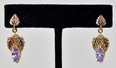 Elegant 10K Yellow Gold Purple CZ Gemstone Dangle Earrings