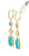 New Doves by Doron Paloma Quartz MOP Turquoise and Diamond Dangle Earrings in 18K