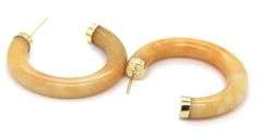 14kt Yellow gold Cream Jade hoops