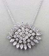 14kt White gold 1.20ctw diamond cluster pendant on chain