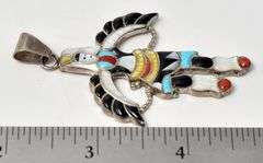 Sterling Silver Zuni Eagle Dancer Multi-Gemstone Pendant