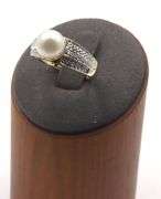 14kt Yellow gold 8-8.5mm pearl and diamond pave ring