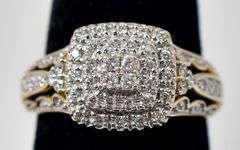 Stunning 10K Yellow Gold Diamond Cluster Ring