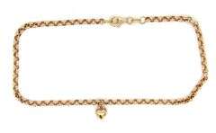 14kt Yellow gold Rolo anklet with heart charm