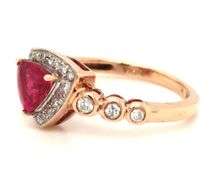 14kt Yellow gold Trillion tourmaline and diamond halo and bezel set shank ring