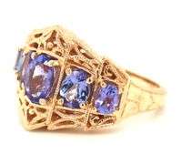 14kt Yellow gold oval Gradueted tanzanite filigre dome ring