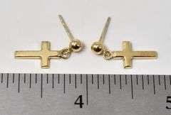 Holy 10k Yellow Gold Cross Dangle Earrings