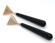 14kt Yellow gold teardrop black onyx dangle earrings