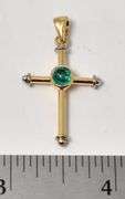 Admirable 10k Yellow Gold Emerald Gemstone Cross Pendant