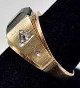 Handsome 10K Yellow Gold Emerald and Diamond Men's Ring