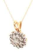 14kt Yellow gold 0.75ctw diamond cluster pendant on chain