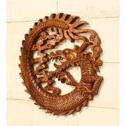 Hand-Carved Wooden Dragon Wood Relief