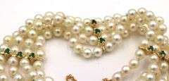 4.5-5m Four row pearl emerald station bracelet in yellow gold