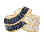 2.25ctw Sapphire and 1.20ctw Baguette Diamond Crossover Ring in 18K