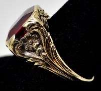 Amazing 10K Yellow Gold Synthetic Ruby Gemstone Ring