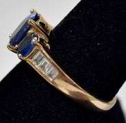 Blue Gemstone and CZ Gemstone Ring in Vermeil Sterling Silver