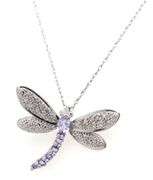 10kt White gold oval tanzanite and diamond dragonfly pendant on chain