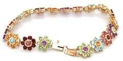 14kt Yellow gold multi gemstone flower link bracelet
