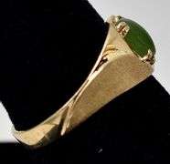 Simple 10K Yellow Gold Green Chalcedony Gemstone Ring