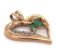 10kt Yellow gold emerald and diamond heart shaped pendant