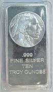 Cameo Prooflike 10 Troy Oz pure .999 fine silver Buffalo bar in plastic