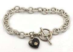 925 Sterling Silver Stephen Dweck Black Diamond Charm Bracelet