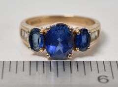 Blue Gemstone and CZ Gemstone Ring in Vermeil Sterling Silver