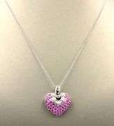 18kt White gold pink sapphire and diamond heart pendant on chain