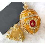 Regal Princeton Faberge Style Trinket Box and Bracelet with 24K Gold Trim & Austrian Crystals