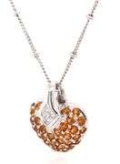 18kt White gold citrine and diamond pave heart shaped pendant on chain