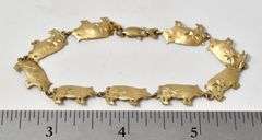 Interesting 10K Yellow Gold Pig Motif Bracelet