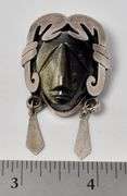 Sterling Silver Vintage Carved Golden Sheen Obsidian Gemstone  Pendant or Brooch