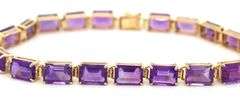 14kt Yellow gold 17ctw emerald cut amethyst link bracelet