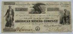 American Mining Company Stock Share Windsor Vt March 28 1850.