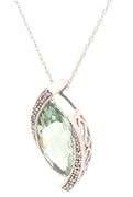 14kt White gold marquise Prasolite and diamond pendant on chain