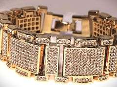 Huge 90 Gram 14 Kt Gold Plate Italian God Father Simualted Diamond Link Bracelet