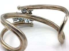 925 Sterling Silver Michael Dawkins Pearl & Blue Topaz Cuff Bracelet