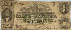 $1 Near Uncirculated State of Alabama Jan 1 1863 Series Note