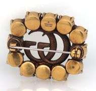 Gucci aged bronze double G Maramont crystal brooch