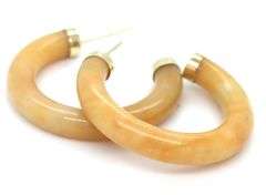14kt Yellow gold Cream Jade hoops