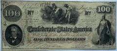 August 30 1862 $100  Series Confederate States Watermarked Note.
