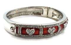 Vintage Red Enamel pave Rhinestone Heart Bangle