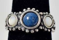 Sodalite Gemstone and Mother of Pearl Ring in Sterling Silver