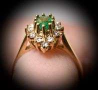 Classic 14K Yellow Gold Emerald and Diamond Ring